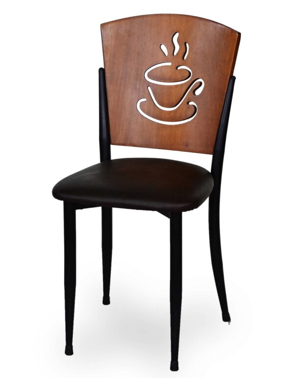 Καρέκλα με μεταλλικό σκελετό και πλάτη από ξύλο το κάθισμα μπορεί να γίνει από δερμάτινη ύφασμα η ξύλο στα χρώματα της επιλογής σας